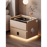 Intelligent Solid Wood Bedside Table with Wireless Charging Modern Style 2 Drawers Nightstand with Lock Home Side Cabinet