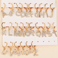 1 Pair Kpop A-Z Letters Initial Charm Earrings Hoop Earrings For Women's Shiny Rhinestone 26 Letter Party Jewelry Gift Wholesale