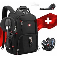 SWISS 17" Laptop Backpack Waterproof USB Charge Port Swiss-style Multifunctional Rucksack Schoolbag Mochila Hiking Travel bag