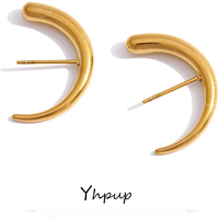 Yhpup Stainless Steel Geometric Stud Earrings Simple Metal Texture Unusual for Women Summer Waterproof Charm Jewelry Gift