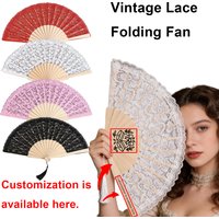 1pc Foldable Lace Fan with Tassel, Elegant Folding Hand Fan Handheld Handheld Chinese Folding for Women Wedding Decoration Danci