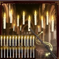 Floating Candles with Magical Wand Remote Hanging Candle LED Flickering Flameless for Party Home Ceiling Decor Gifts for Kids