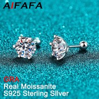 AIFAFA Real 0.4-4 Carat Moissanite Stud Earrings For Women Man Top Quality S925 Sterling Silver Screw Ball Ear Studs Jewelry