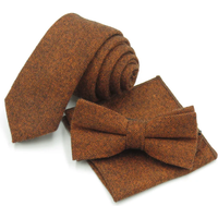 WeiliBoyin Solid Brown Red Tie Set Wool Men's Necktie Bowtie Handkerchief Pocket Square Narrow Ties For Men Dot Gravata Slim 6cm