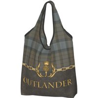 Custom Leather And Tartan Outlander Pattern Shopping Bag Tote Bag Portable Modern Plaid Check Texture Groceries Shopper Bags