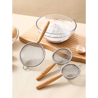 WORTHBUY 304 Stainless Steel Filter Spoon Wooden Handle Fine Mesh Strainer Soybean Milk Juice Colander Flour Sieve Kitchen Tools