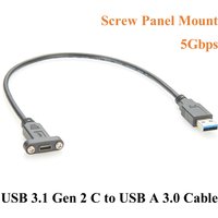 Screw Panel Mount USB 3.1 Gen 2 Type C to USB A 3.0 Extension Cable 5Gbps Male to Female Charging & Data Cable for SSD, Laptop
