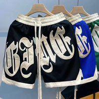 Letter Embroidery Basketball Sport Shorts Men Clothing Street Vintage Color Contrast Mens Shorts Loose Sweatpants Men Pants