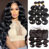 Human Hair Body Wave Bundles with Frontal Natural Color 100% Virgin Human Hair Body Wave 3 Bundles with 13x4 Lace Frontal Hair