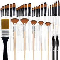32pcs Artist Paint Brushes Set, Nylon Bristle With Round Filbert Flat Fan Angle Detail Brush For Acrylic Oil Watercolor Painting