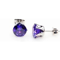 Titanium With 8mm Purple Zircon Round Stud Earrings 316L Stainless Steel No Fade No Allergy