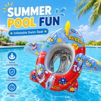 Inflatable Swim Seat Cartoon Airplane Pool Float with Steering Wheel Water Gun Ride-on Pool Float PVC Water Toy Summer Beach