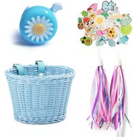 AliExpress NONE Kids Bicycle Basket+Bell+Tassel+Stickers Set Kids Front Handlebar Rattan Handwoven Bike Basket Cycling Accessories