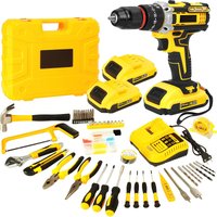 21V Akku-Bohrschrauber-Set 120-teilig, 3/8" Metall-Schnellspannfutter Schlagbohrmaschine mit 45N·m Max. Drehmoment, 25+3 Kupplung, 2×1500mAh Akkus & Schnellladegerät, 2-Gang für Heimwerker,