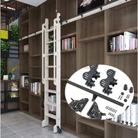 3.3FT(100cm) Retractable Sliding Library Hardware Kit No Ladder,Round Tube Rolling Ladder Track, Floor Roller with Brake
