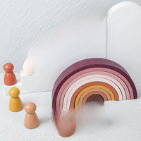 Arched Wooden Rainbow Building Blocks Kids Montessori Games Color Learning Teaching Aids Baby Educational Toys for Children