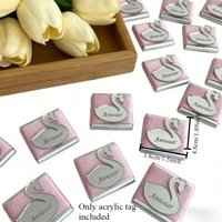 Custom Mirror Acrylic Swan Bear Tags Personalized Name Engraved Labels for Baptism Birthday Newborn Party Decor Gift