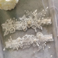 K03 2 PCS Sexy Lace Flower Crystal Pearls Wedding Garter Belt Thigh Ring Bridal Leg Garter Stocking Garter Belt Girl Women
