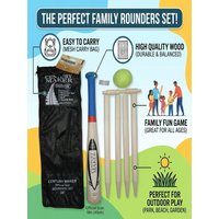 18 Inch Rounder Set Complete Sports Kit with Baseball Bat, 4 Stumps, Ball & Mesh Carry Bag Outdoor Game Equipment