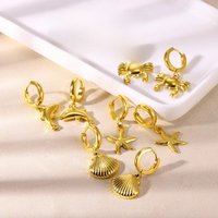 Stainless Steel Starfish Conch Hoop Earring For Women Elegant 18k Gold Color Mermaid Fish Hoops Earrings Jewelry Christmas Gifts