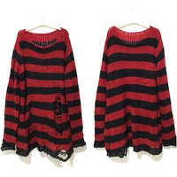 New Punk Gothic Long Unisex Sweater Summer Women Striped Cool Hollow Out Hole Broken Jumper Loose Rock Thin Dark Streetwear Top