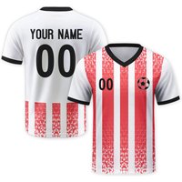 Custom Soccer Team Shirt Personalized Red White Striped Soccer Jerseys with Logo Name Number Soccer Tee for Men Kids Women Fan