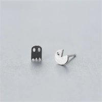 Uini-Tail hot new 925 Tibetan silver Korean fashion brushed ghost asymmetrical earrings temperament small ear jewelry female