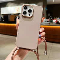 Crossbody Lanyard Matte Silicone Phone Case For iPhone 15 Pro Max 14 13 12 Necklace Strap Cord Candy Color Soft Shockproof Cover