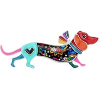 Bonsny Alloy Enamel Collar Dachshund Dog Brooches Cartoon Animal Jewelry Women Girls Pin For Scarf Clothes Decoration Gift Party