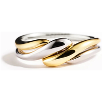 Huitan Trendy Two Tone Twist Finger Ring for Women Modern Fashion Female Metal Rings Daily Wear Versatile Accessories Jewelry