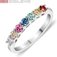 GIGAJEWE Moissanite 0.7ct 3.0mm Rainbow VVS1 Round Cut 925 Silver Half Circle Row Ring Diamond Test Passed Woman Girl Gift