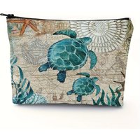 Makeup Bag Personalised Adorable Sea Turtle Travel Linen Clutch Bags Women's Beach Sunglasses Sunscreen Storage Pouches Gifts
