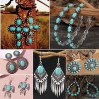 Bohemia Turquoises Earrings Silver Color Round Hoop Earrings For Women Female Party Earring Fashion Jewelry Accessories Gifts