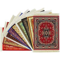 Persian Mini Woven Rug Mat Mousepad Retro Style Carpet Pattern Cup Laptop PC Mouse Pad with Fring Home Office Table Decor Craft