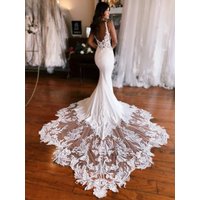 Boho V-neck Mermaid Wedding Dresses Spaghetti Straps Appliques Backless Long Train Bridal Gown Vestido de novia