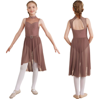 Kids Girls Lyrical Modern Dance Dress Sleeveless Hollow Rhinestone Ballet Gymnastics Leotard Dresses Figure Skating Dancewear