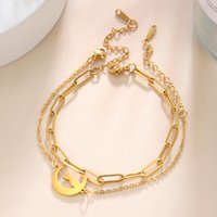 Fashion Women's Bracelets Crescent Squat Cat Double Chain Bracelet Simple Stainless Steel Jewelry for Birthday Gifts