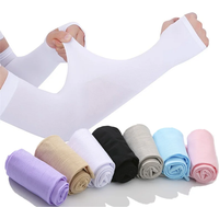 1 Pair Summer Long Ice Silk Arm Sleeves Sun UV Protection Hand Protector Cover Sunscreen Outdoor Elastic Half Finger Gloves Set
