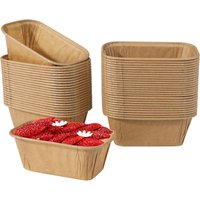 50pcs Disposable Cake Moulds, Rectangular Non-stick Paper Mini Baking Dish for Plumcake, Cakes, Bread (Brown)