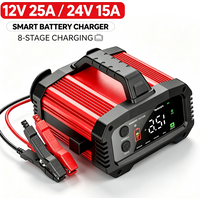 25A/15A Tragbares Auto-Batterieladegerät 12V 24V Automatisch für Motorrad LKW AGM LiFePO4 Blei-Säure Start-Stopp-Batterie mit Reparaturfunktion