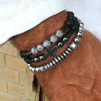 2022 New Fashion Cross Bead Bracelet Men Popular 8mm Hematite Matte Beaded Bracelet For Men Jewelry Gift