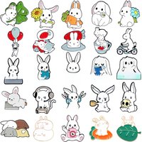 AliExpress Cute Rabbit Enamel Brooch Carrot Rabbit Balloon Bike Read Book Honest Scissors Camera Gamer Rabbit Badge Punk Lapel Pins Jewelry