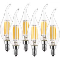 6PCS C35 4W Flame Tip LED Chandelier Light Bulbs 40W Equivalent E12 E14 Candelabra Base 220V Dimmable Vintage Candle Decor Bulbs
