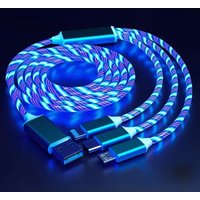 3-IN-1 Streamer Charging Cable Suitable for iPhone Android TypeC Mobile Phone One Split Three Growing LED Fast Charging Luminous