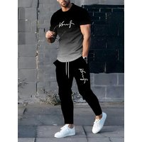 2pcs Summer Men's T-Shirts+Sport Long Pants Fashion Casual Sportswear Outdoor Fitness Letter Printing Top Male Tracksuit Outfit