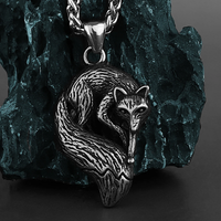 Retro Green Fox Hip Hop Pendant Unisex Fashion Animal Titanium Steel Stainless Steel Pendant Necklace Gift Jewelry Wholesale
