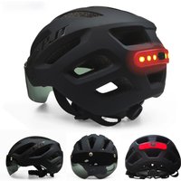 AliExpress PJT New USB Rechargeable LED Taillight Bike Helmet Sun Visor Goggle Men Bicycle Helmet Sunglasses Riding Road MTB Cycling Helmet