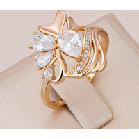 Kinel New Hyperbole Ethnic Bride Rings 585 Rose Gold White Natural Zircon Party Fashion Wedding Jewelry Crystal Flower Big Ring