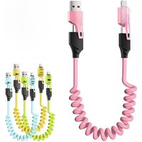 65W Spring Short Data Cable 6A USB Type C 4 in 1 Spring Telescopic Quick Charger Wire Spring USB Cable for iPhone iPad MacBook