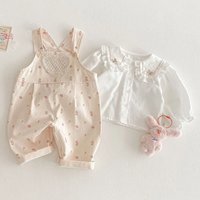 2025 New Spring 0-5Yrs Children Clothes Suit Long Sleeved Cotton Shirt+Printed Jumpsuits Overalls Baby Girls Clothing Set